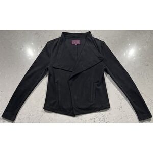 Vigoss Faux Suede Jacket Womens Small Black Wrapped Waterfall Draped Open Front
